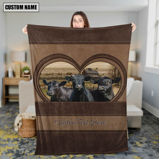 Black Angus In Heart Personalized Name Blanket, Farm Blanket, Farm Animal Blanket