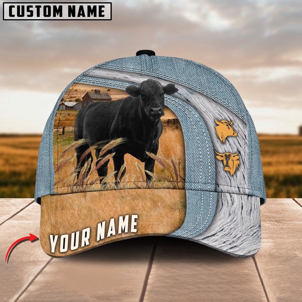 Black Angus Jeans Pattern Customized Name Cap, Farmer Cap, Vintage Farmer Hat, Mens Farmer Hats, Cap For Farmers