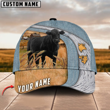 Black Angus Jeans Pattern Customized Name Cap, Farmer Cap, Vintage Farmer Hat, Mens Farmer Hats, Cap For Farmers