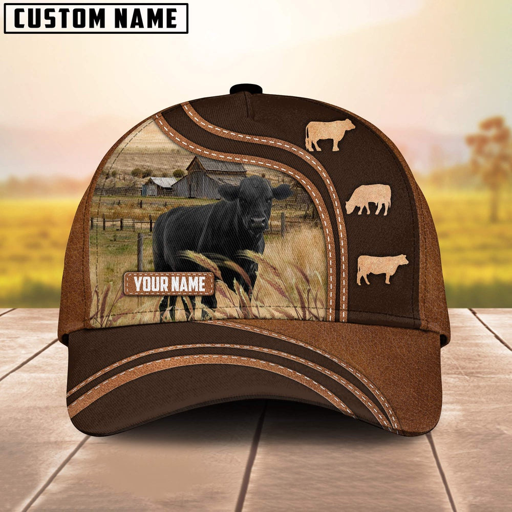Black Angus Leather Brown Pattern Customized Name Cap, Farmer Cap, Vintage Farmer Hat, Mens Farmer Hats, Cap For Farmers