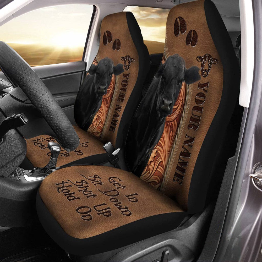 Black Angus Leather Carving Customized Name Car Seat Cover, Car Seat Cover, Farm Car Seat Cover, Pet Seat Covers