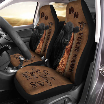 Black Angus Leather Carving Customized Name Car Seat Cover, Car Seat Cover, Farm Car Seat Cover, Pet Seat Covers