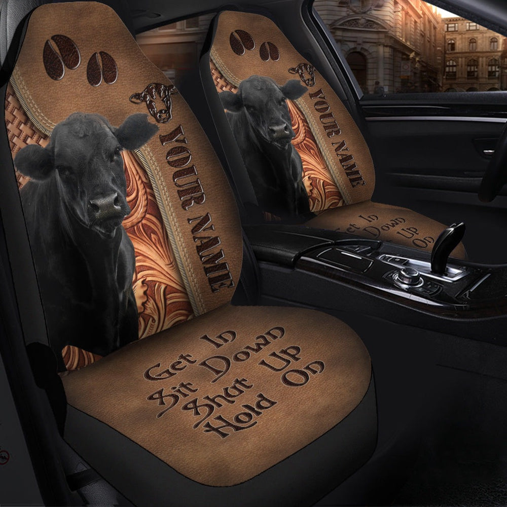 Black Angus Leather Carving Customized Name Car Seat Cover, Car Seat Cover, Farm Car Seat Cover, Pet Seat Covers