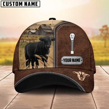 Black Angus Leather Zip Pattern Customized Name Cap, Farmer Cap, Vintage Farmer Hat, Mens Farmer Hats, Cap For Farmers