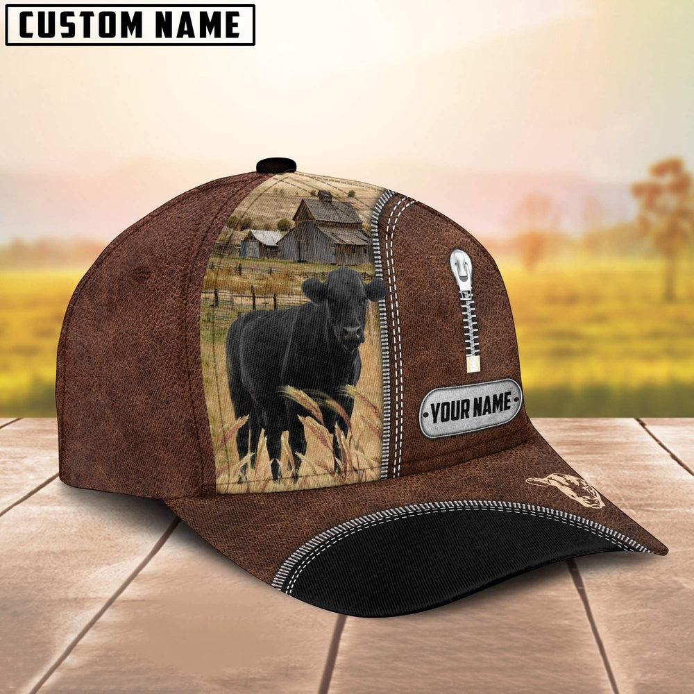 Black Angus Leather Zip Pattern Customized Name Cap, Farmer Cap, Vintage Farmer Hat, Mens Farmer Hats, Cap For Farmers