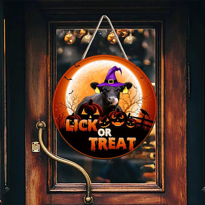 Black Angus Lick Or Treat Happy Halloween Wooden Sign, Farm Wood Sign, Farmhouse Decor Wooden Signs