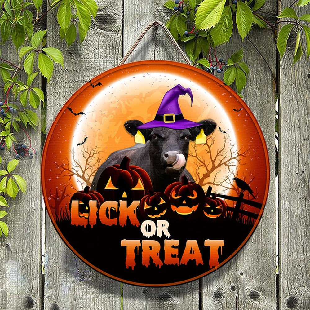Black Angus Lick Or Treat Happy Halloween Wooden Sign, Farm Wood Sign, Farmhouse Decor Wooden Signs