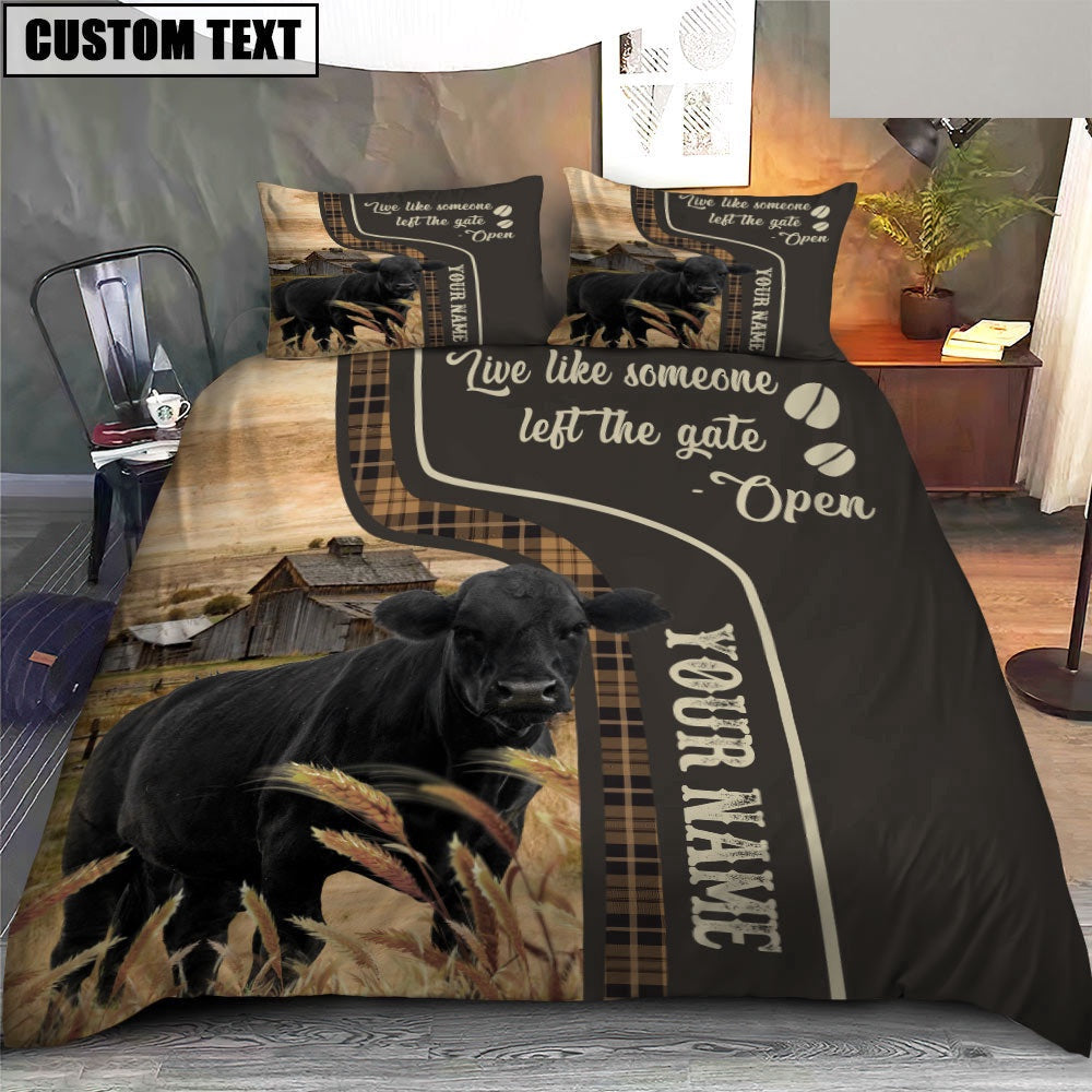 Black Angus Like Someone Left The Gate Open Customized Name Bedding Set, Farm Bedding Set, Farmhouse Bedding Set