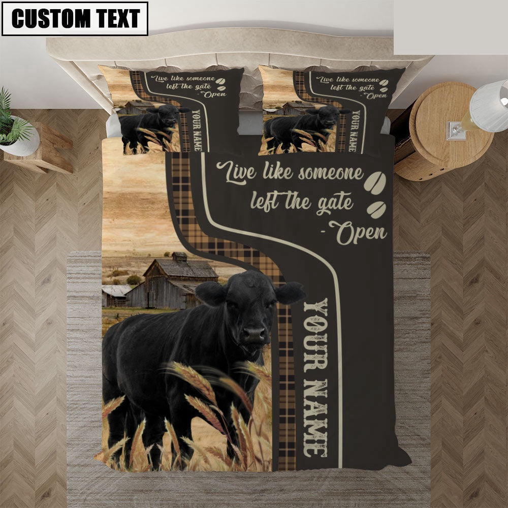 Black Angus Like Someone Left The Gate Open Customized Name Bedding Set, Farm Bedding Set, Farmhouse Bedding Set