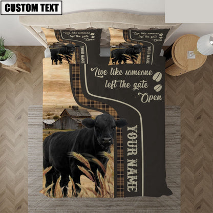 Black Angus Like Someone Left The Gate Open Customized Name Bedding Set, Farm Bedding Set, Farmhouse Bedding Set