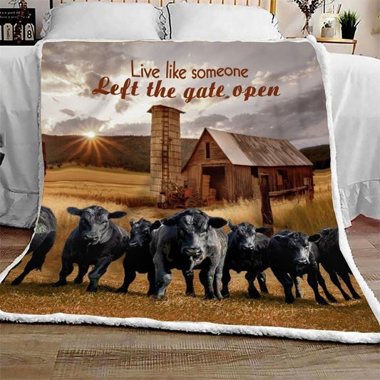 Black Angus Live Like Someone Left the gate open All Printed 3D Blanket, Farm Blanket, Farm Animal Blanket