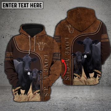 Black Angus Love Baby Cattle Personalized All Over Printed Hoodie, Farmer Hoodie, Custom Farm Shirts, Farmer T Shirt