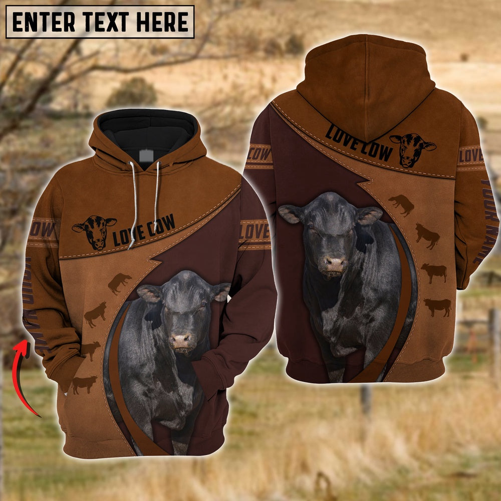 Black Angus Love Cattle Leather Pattern Personalized All Over Printed Hoodie, Farmer Hoodie, Custom Farm Shirts, Farmer T Shirt