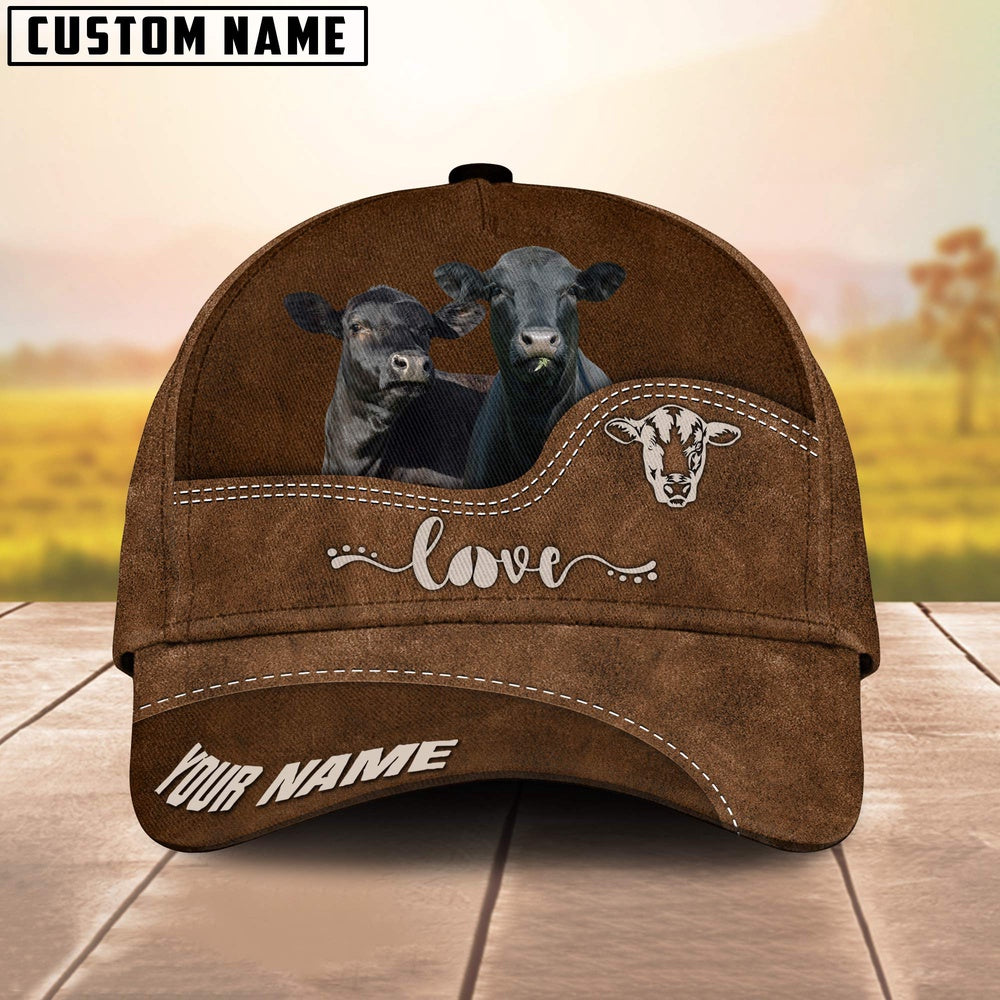 Black Angus Love Leather Pattern Customized Name Cap, Farmer Cap, Vintage Farmer Hat, Mens Farmer Hats, Cap For Farmers