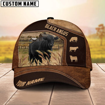Black Angus On Farm Brown Leather Pattern Customized 3D Cap, Farmer Cap, Vintage Farmer Hat, Mens Farmer Hats, Cap For Farmers