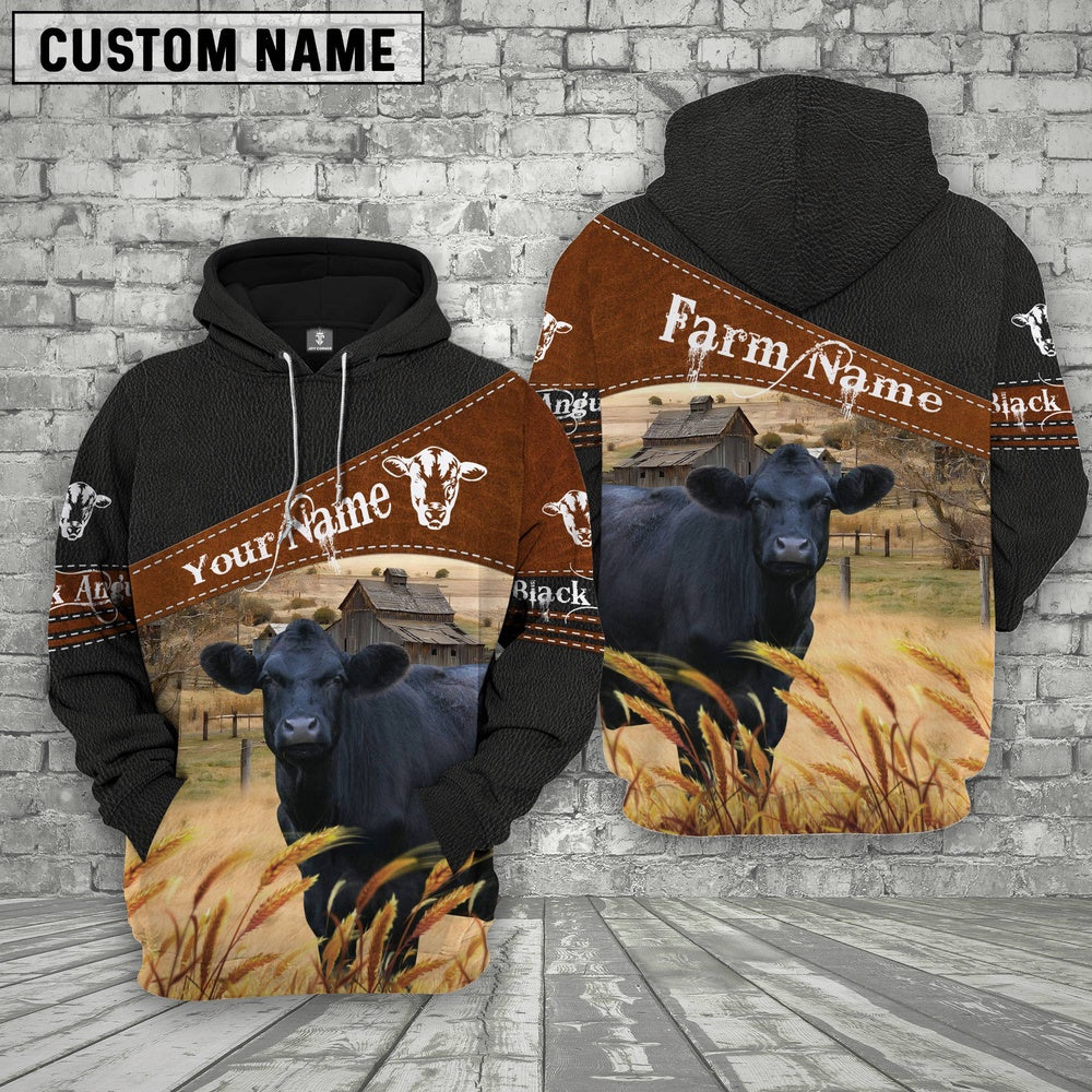 Black Angus On Farms Custom Name Printed 3D Black Hoodie, Farmer Hoodie, Custom Farm Shirts, Farmer T Shirt