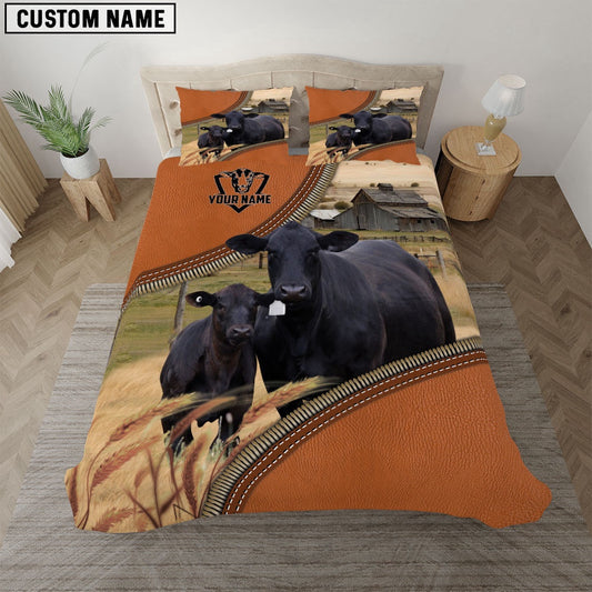 Black Angus On The Farm Customized Name 3D Bedding Set, Farm Bedding Set, Farmhouse Bedding Set