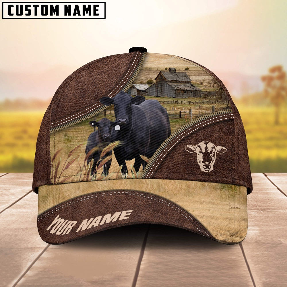 Black Angus On The Farm Customized Name 3D Brown Cap, Farmer Cap, Vintage Farmer Hat, Mens Farmer Hats, Cap For Farmers