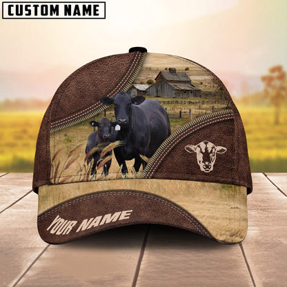 Black Angus On The Farm Customized Name 3D Brown Cap, Farmer Cap, Vintage Farmer Hat, Mens Farmer Hats, Cap For Farmers