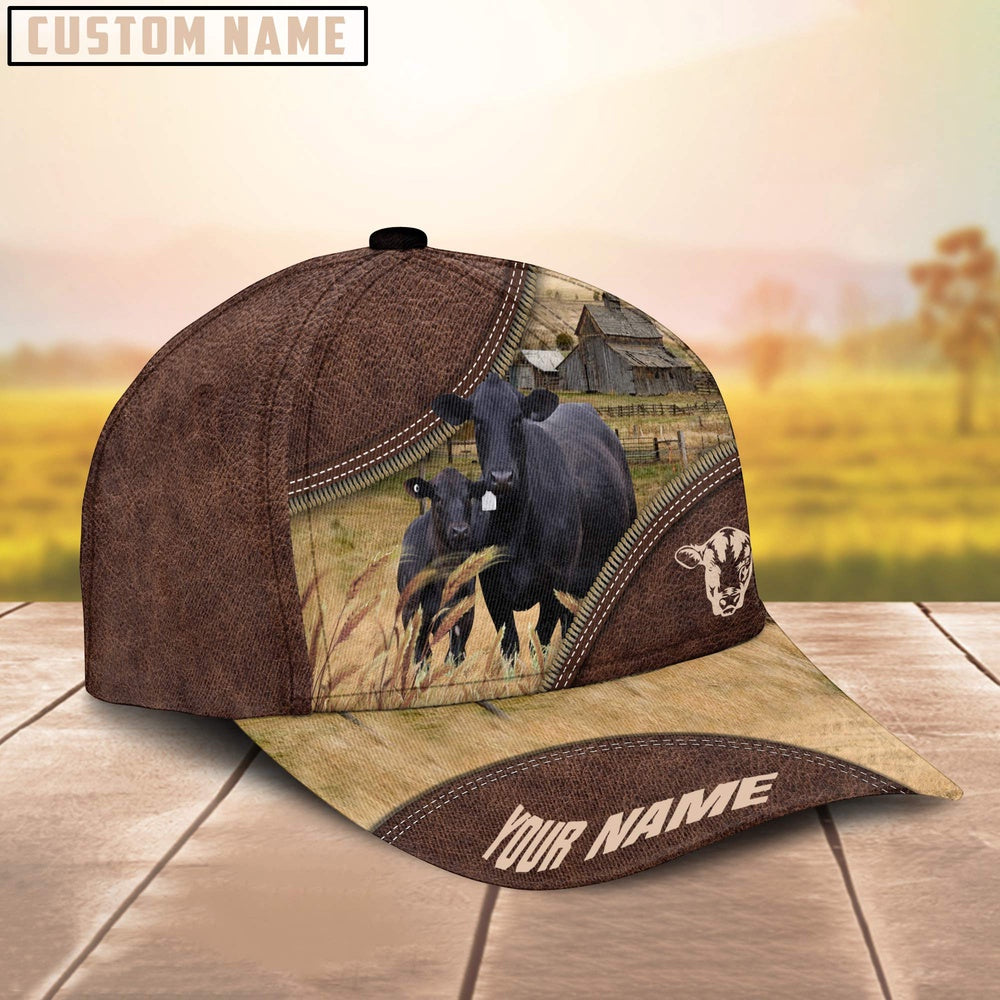 Black Angus On The Farm Customized Name 3D Brown Cap, Farmer Cap, Vintage Farmer Hat, Mens Farmer Hats, Cap For Farmers