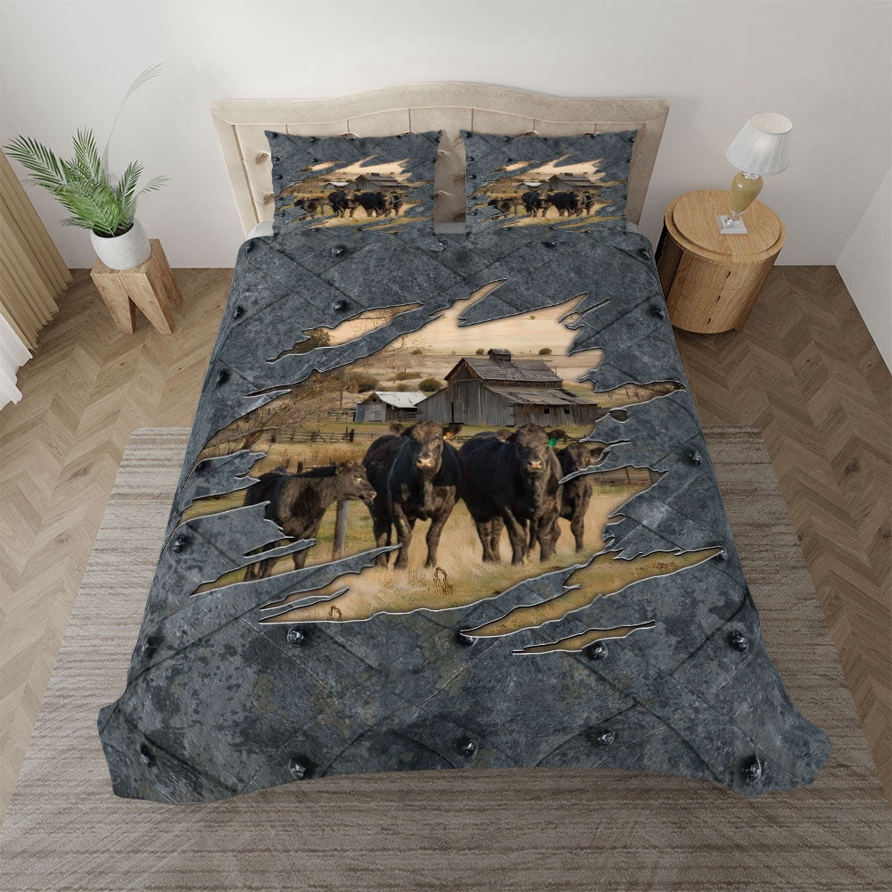 Black Angus On The Farm Customized Name Bedding Set, Farm Bedding Set, Farmhouse Bedding Set