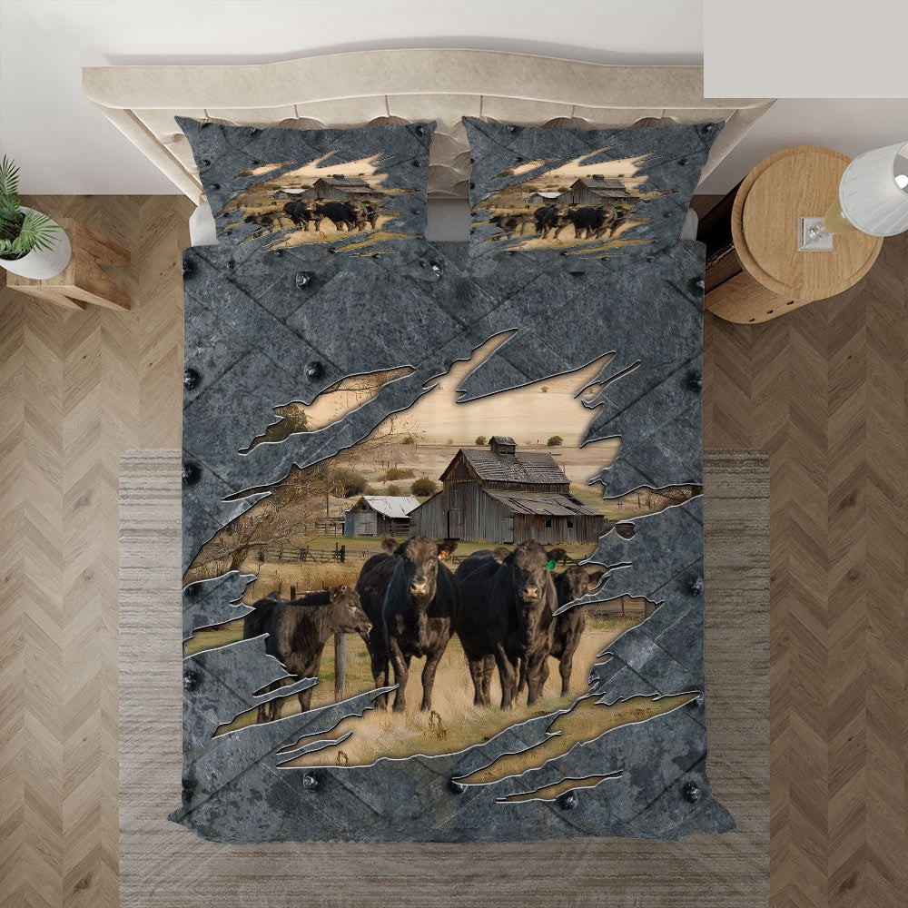 Black Angus On The Farm Customized Name Bedding Set, Farm Bedding Set, Farmhouse Bedding Set