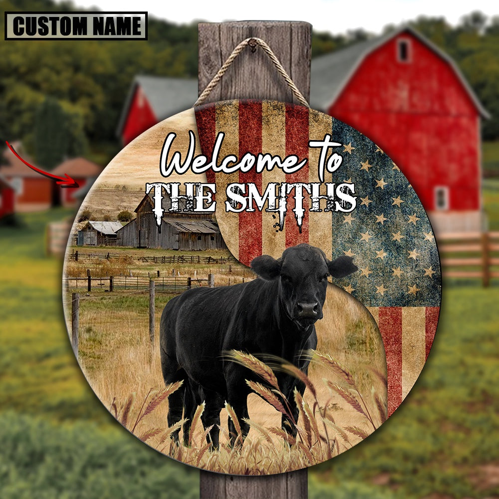 Black Angus On The Farm Round Wooden Sign, Farm Wood Sign, Farm House Wood Signs