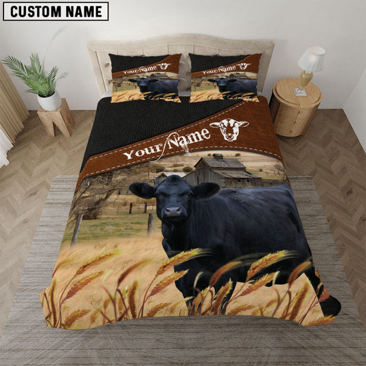 Black Angus On The Field Customized Name Bedding Set, Farm Bedding Set, Farmhouse Bedding Set