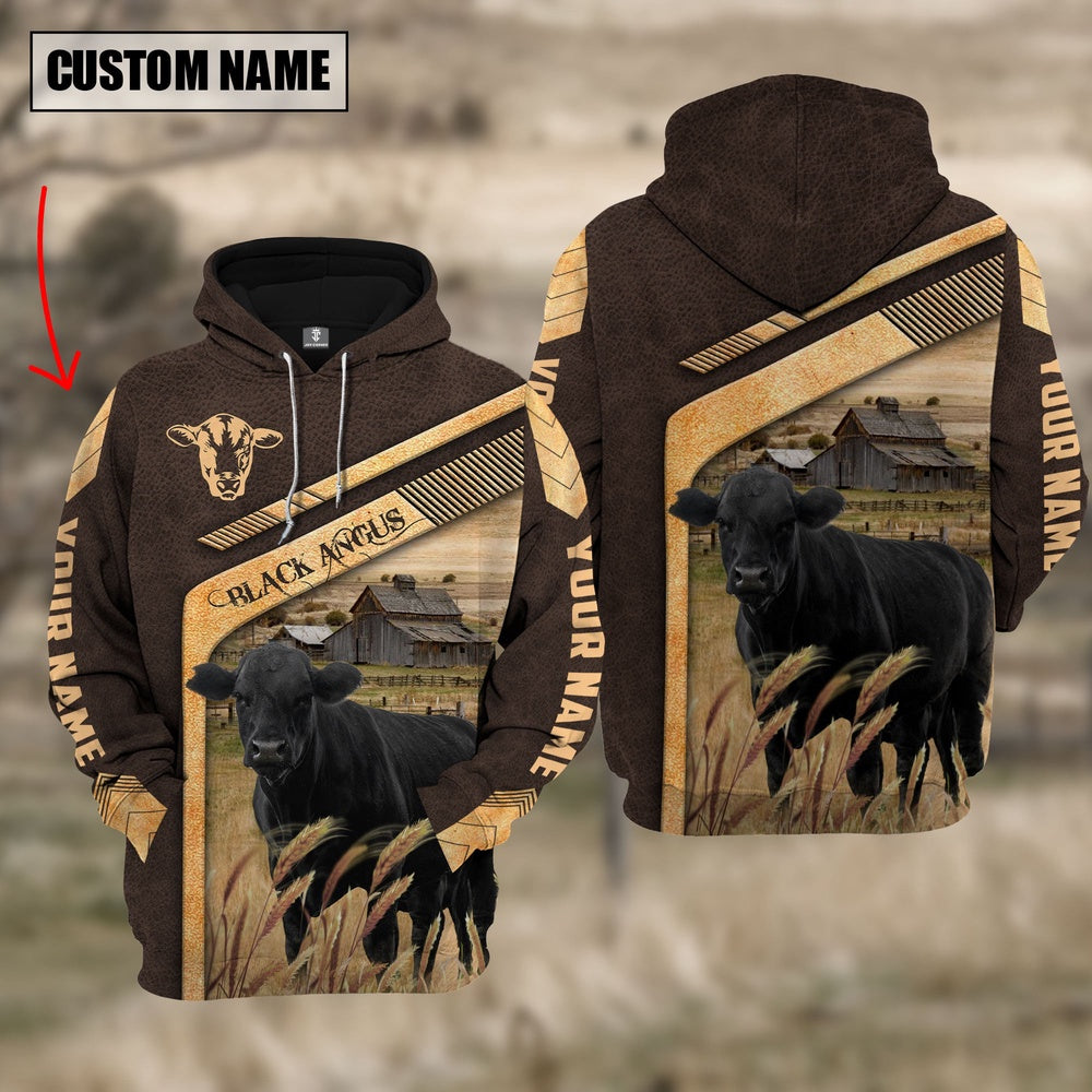 Black Angus On The Meadow Custom Name Hoodie, Farmer Hoodie, Custom Farm Shirts, Farmer T Shirt