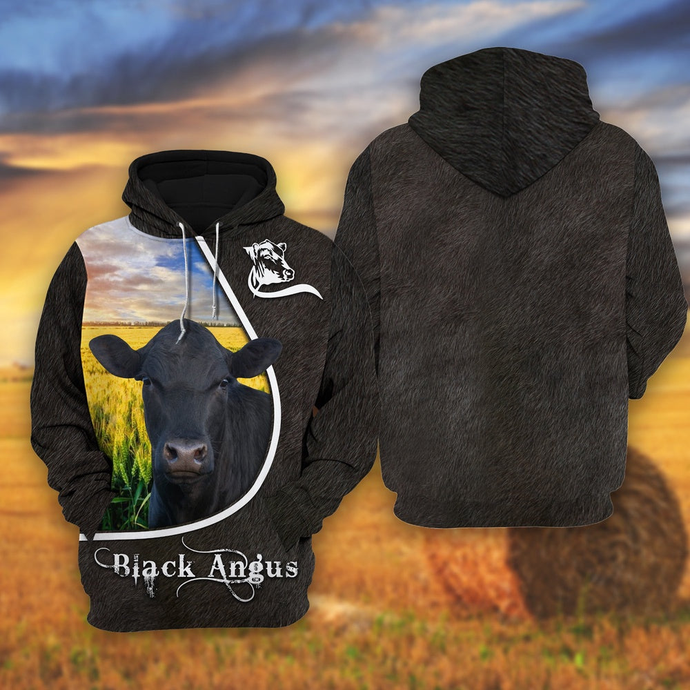 Black Angus On The Wheat Field All Over Printed Shirts, Farmer Hoodie, Farm Themed Shirts, Farm Tee Shirts