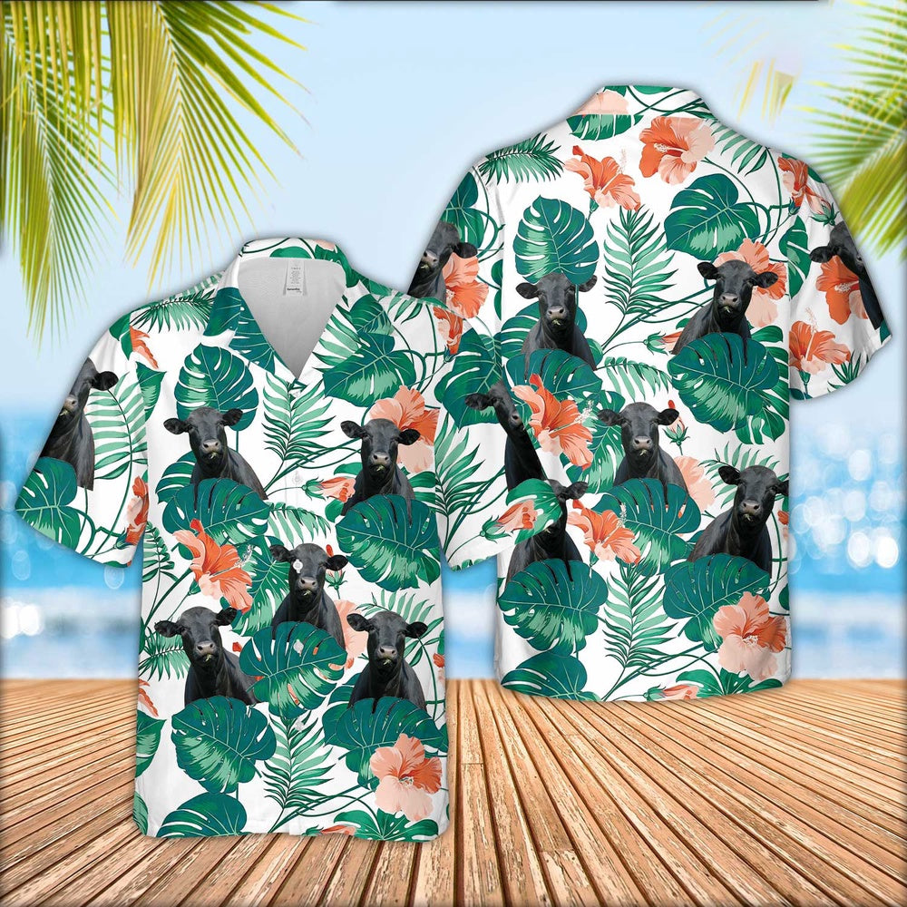 Black Angus Pattern 3D Men Hawaiian Shirt, Farm Hawaiian Shirt, Farmer Hawaii