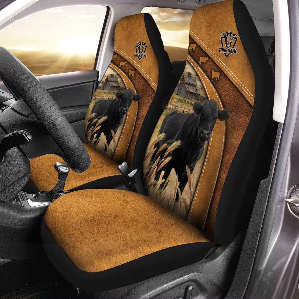 Black Angus Pattern Customized Name 3D Car Seat Cover, Car Seat Cover, Farm Car Seat Cover, Pet Seat Covers