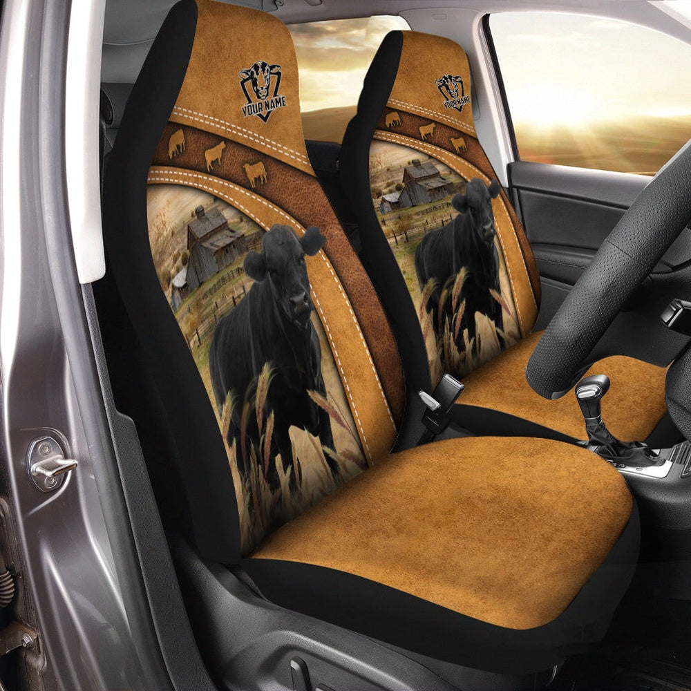 Black Angus Pattern Customized Name 3D Car Seat Cover, Car Seat Cover, Farm Car Seat Cover, Pet Seat Covers