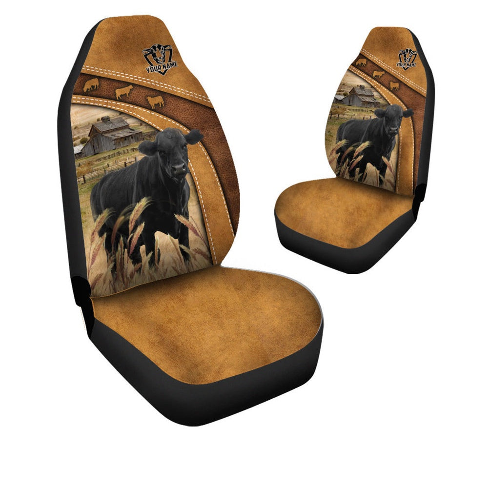Black Angus Pattern Customized Name 3D Car Seat Cover, Car Seat Cover, Farm Car Seat Cover, Pet Seat Covers