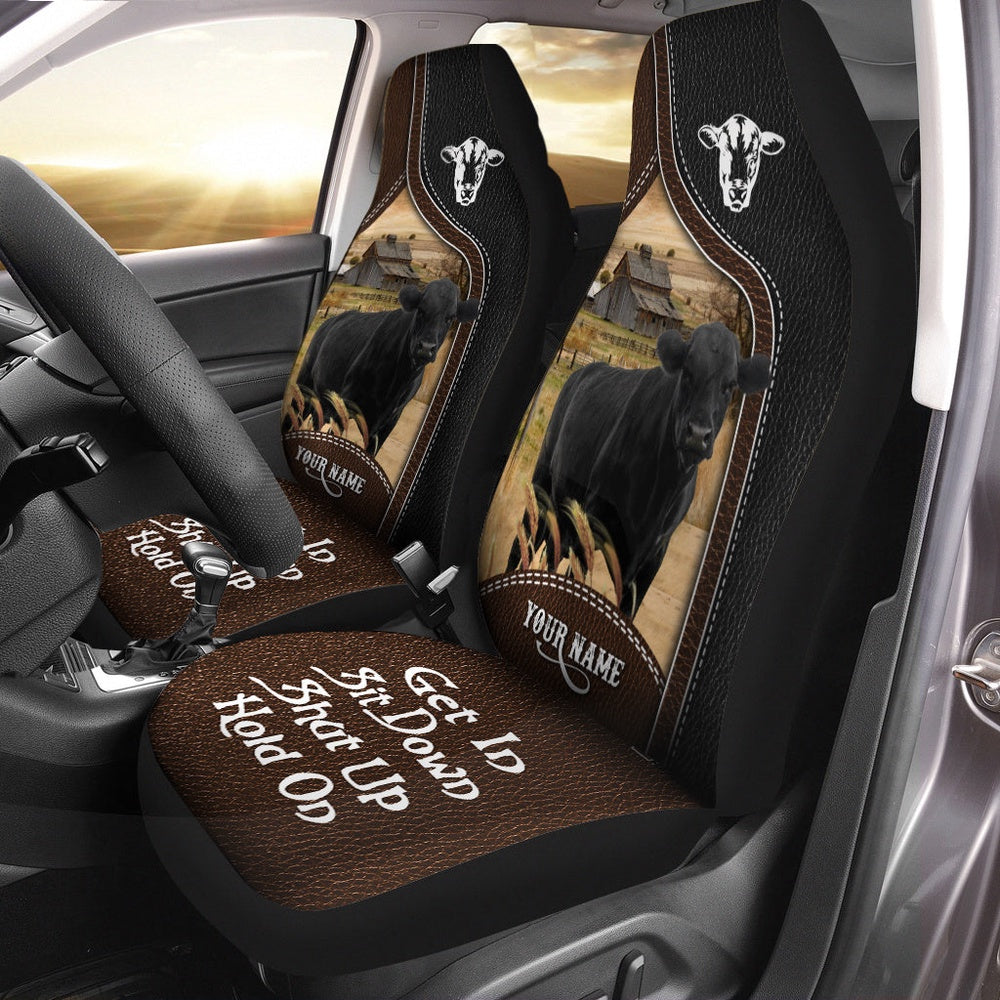 Black Angus Personalized Name Black And Brown Leather Pattern Car Seat Cover, Car Seat Cover, Farm Car Seat Cover, Pet Seat Covers