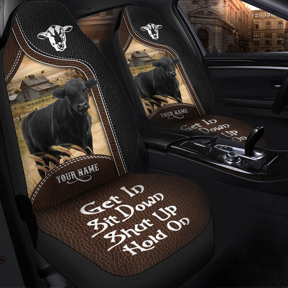 Black Angus Personalized Name Black And Brown Leather Pattern Car Seat Cover, Car Seat Cover, Farm Car Seat Cover, Pet Seat Covers