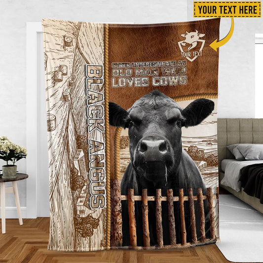 Black Angus Personalized Name Leather Pattern Blanket, Farm Blanket, Farm Animal Blanket