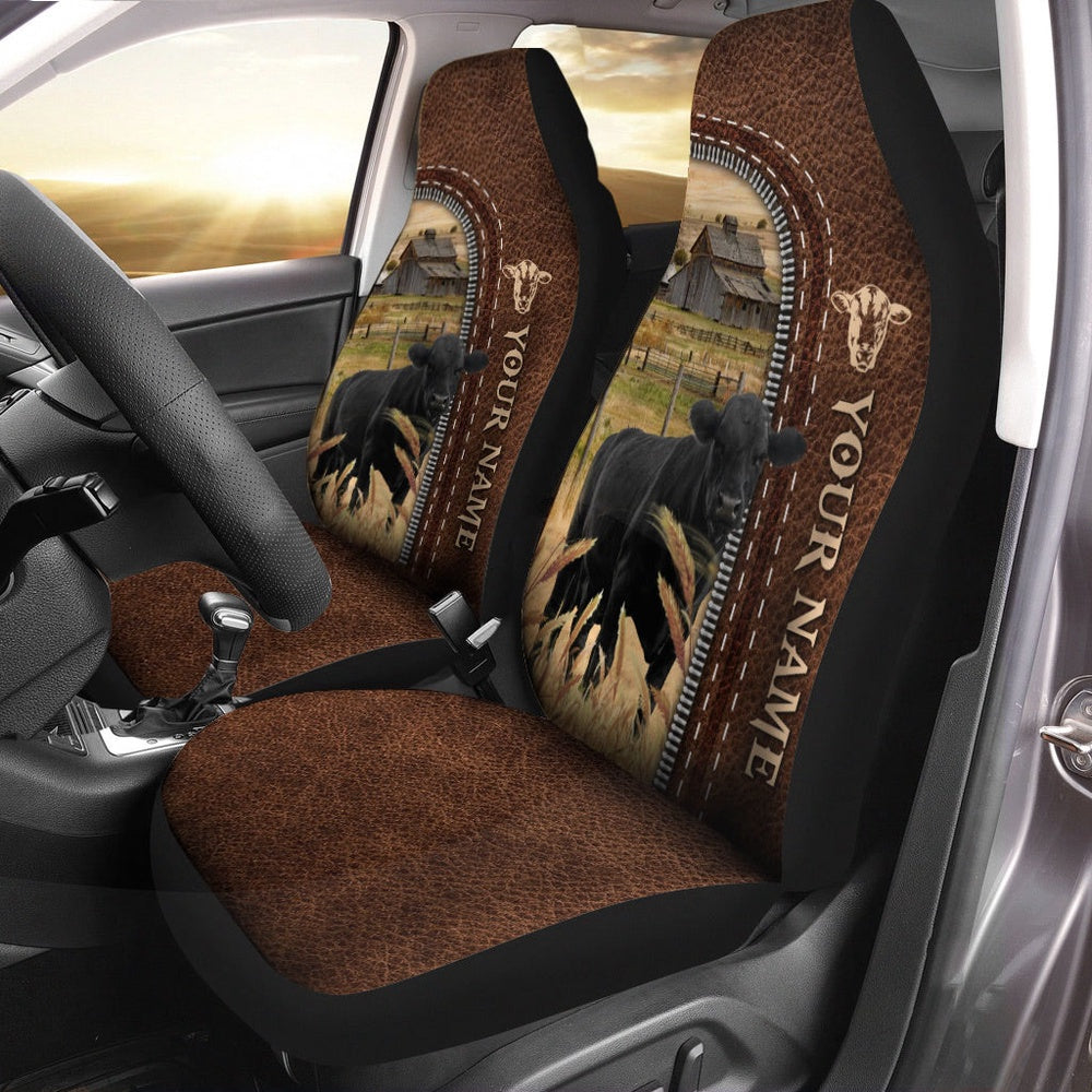 Black Angus Personalized Name Leather Pattern Car Seat Cover Univer, Car Seat Cover, Farm Car Seat Cover, Pet Seat Covers