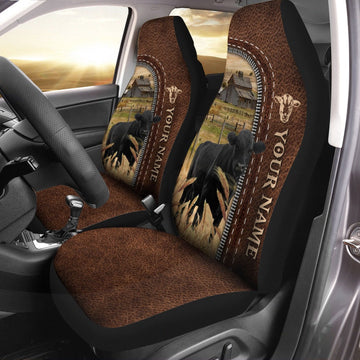Black Angus Personalized Name Leather Pattern Car Seat Cover Univer, Car Seat Cover, Farm Car Seat Cover, Pet Seat Covers