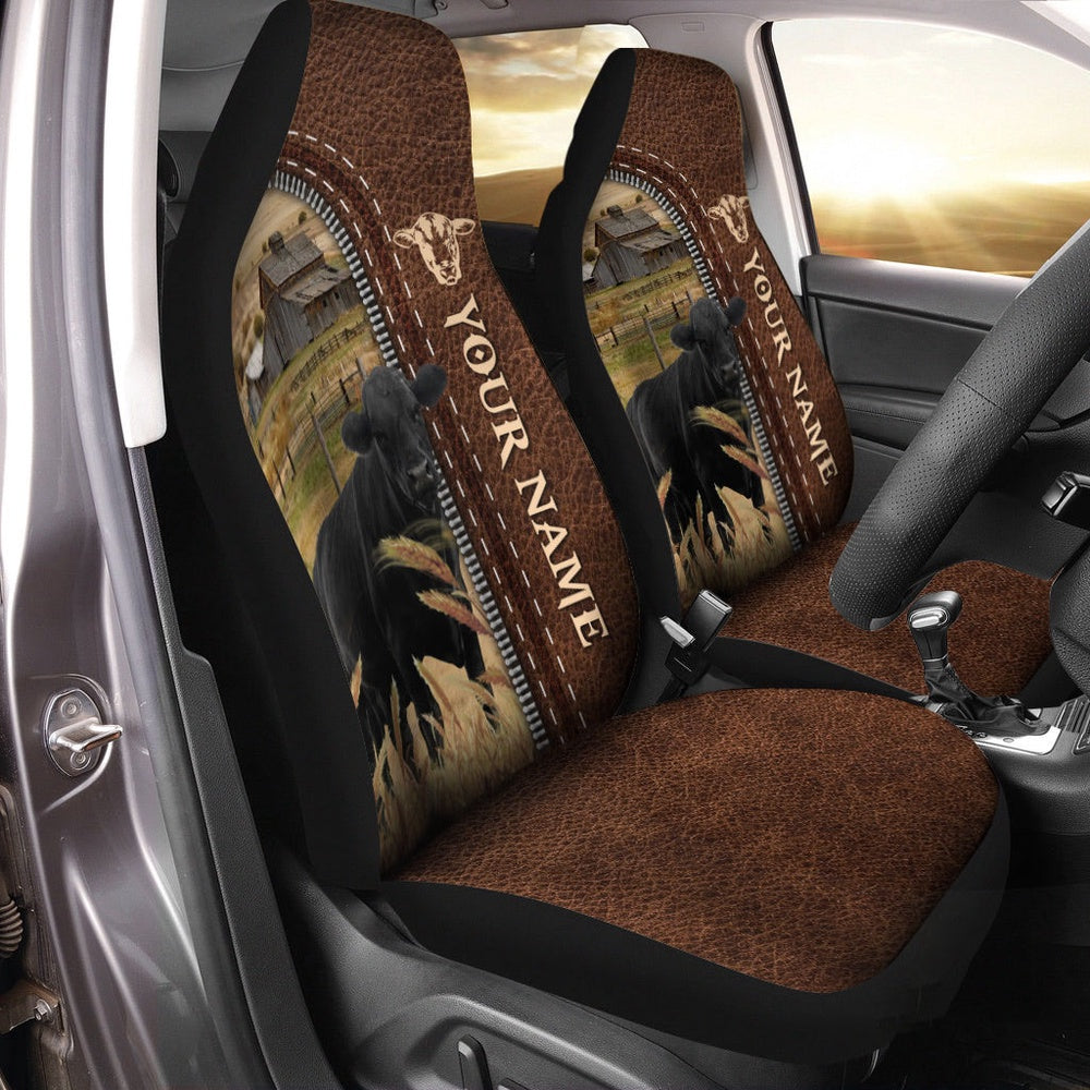 Black Angus Personalized Name Leather Pattern Car Seat Cover Univer, Car Seat Cover, Farm Car Seat Cover, Pet Seat Covers