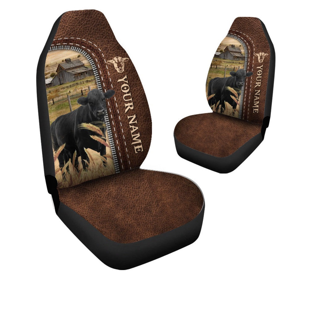 Black Angus Personalized Name Leather Pattern Car Seat Cover Univer, Car Seat Cover, Farm Car Seat Cover, Pet Seat Covers