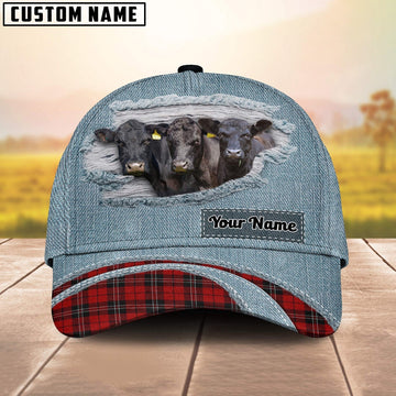 Black Angus Red Caro And Jeans Pattern Customized Name Cap, Farmer Cap, Vintage Farmer Hat, Mens Farmer Hats, Cap For Farmers