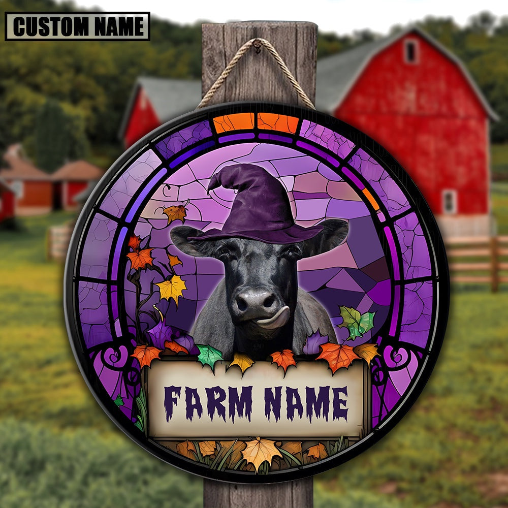 Black Angus Stained Glass Effect Personalized Name Happy Halloween Wooden Sign, Farm Wood Sign, Farm House Wood Signs