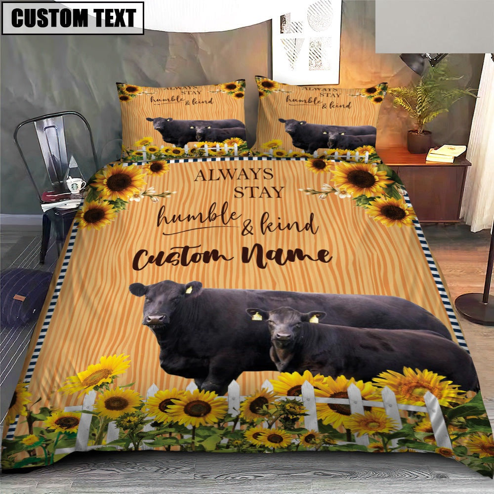 Black Angus Stay Humble And Kind Custom Name Bedding Set, Farm Bedding Set, Farmhouse Bedding Set