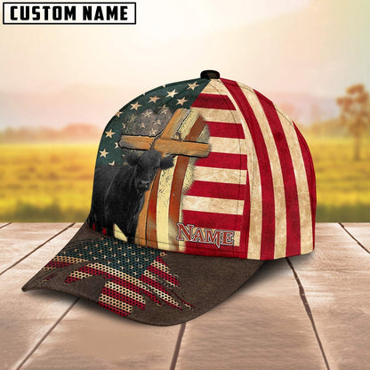 Black Angus USA Flag Customized Name Cap, Farmer Cap, Vintage Farmer Hat, Mens Farmer Hats, Cap For Farmers