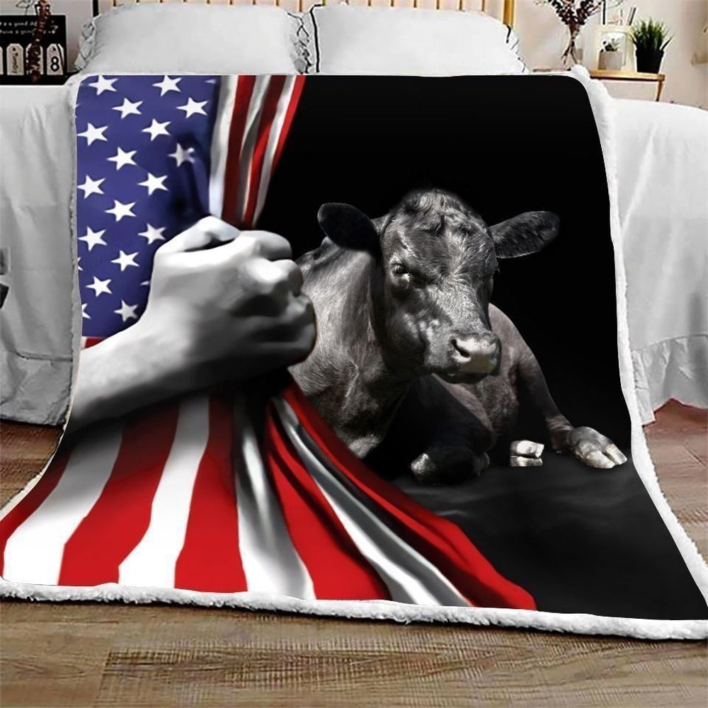 Black Angus United States Flag All Printed 3D Blanket, Farm Blanket, Farm Animal Blanket