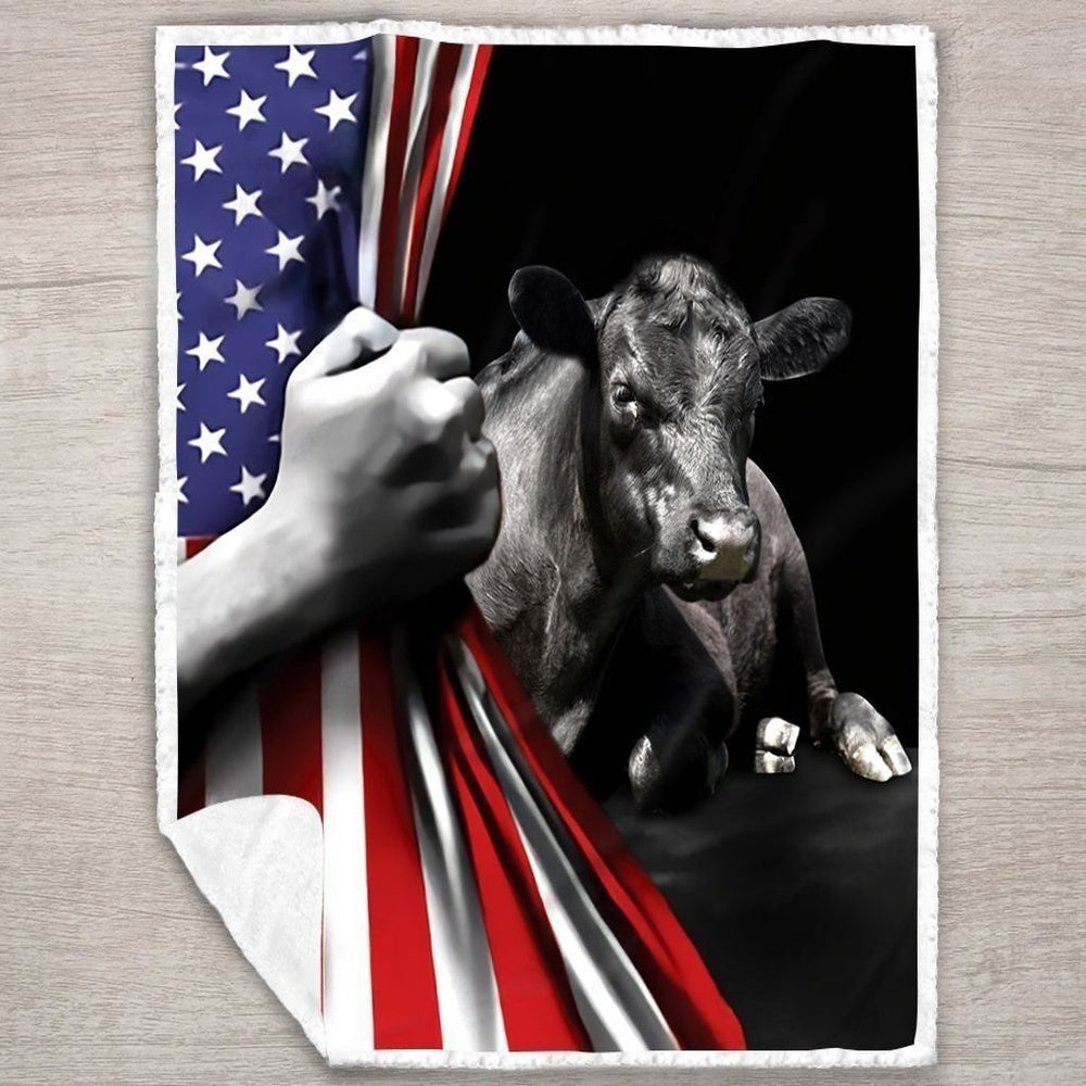 Black Angus United States Flag All Printed 3D Blanket, Farm Blanket, Farm Animal Blanket