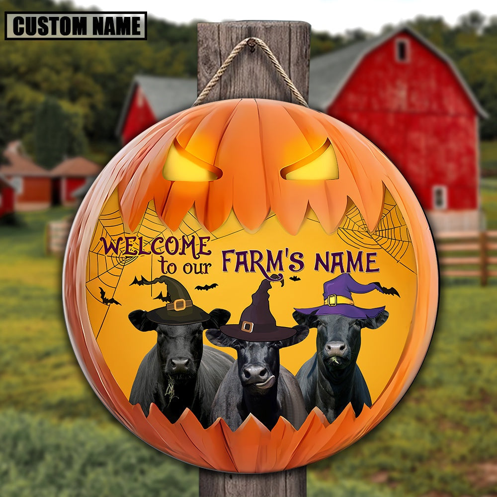 Black Angus Welcome To Our Farm Pumpkin Pattern Happy Halloween Wooden Sign, Farm Wood Sign, Farm House Wood Signs