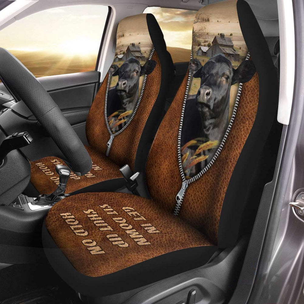Black Angus Zipper Leather Pattern Car Seat Cover, Car Seat Cover, Farm Car Seat Cover, Pet Seat Covers