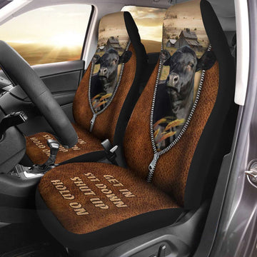 Black Angus Zipper Leather Pattern Car Seat Cover, Car Seat Cover, Farm Car Seat Cover, Pet Seat Covers